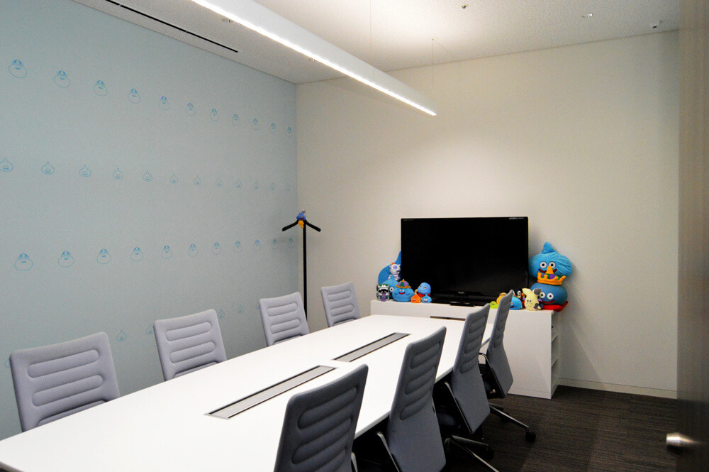 Conference room. Slimes surrounded the display.  1