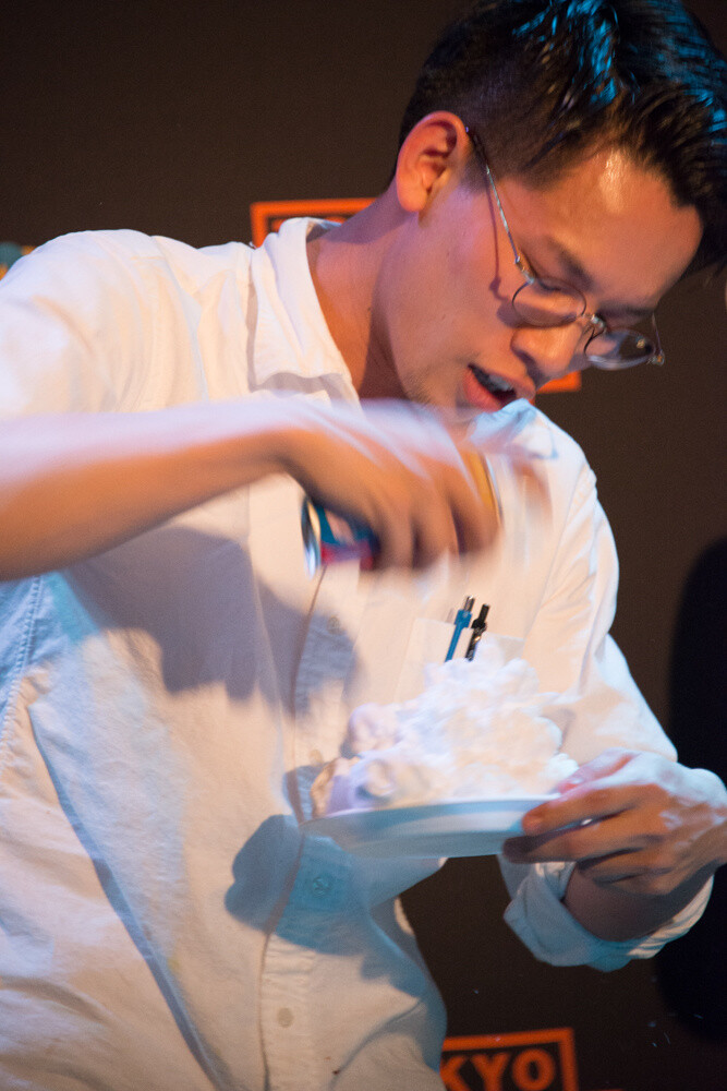 Possibly out of excitement, he kept piling the cream steadily higher without anyone saying anything. 25