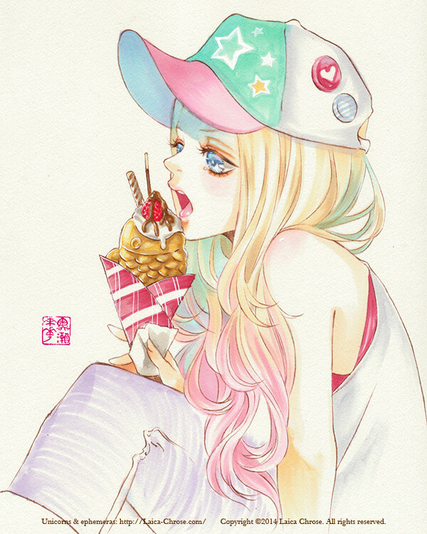 “character study 3,” a pop-style illustration inspired by Tai Parfait, a dessert that presents the Japanese sweet *taiyaki* in parfait form. 9