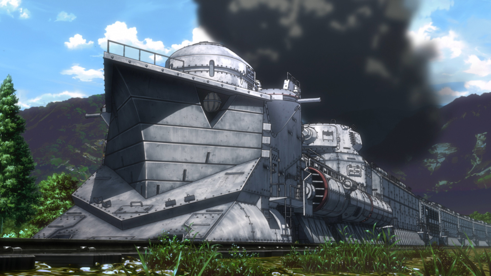 Hayajiro, an armored steam train that serves as a connection between the “stations”. It runs to protect humanity from the Kabane threat.  1