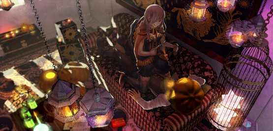 Pumpkin head  and Halloween witch